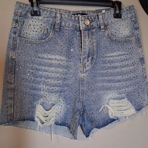 Vocal Distressed Blue Studded Jean Shorts